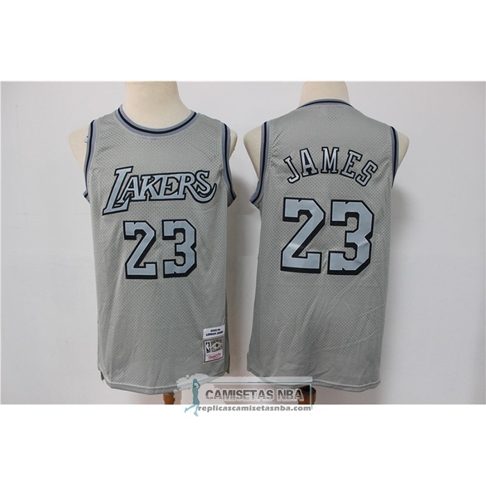 Camiseta Los Angeles Lakers Lebron James NO 23 Mitchell & Ness 1996-97 Gris